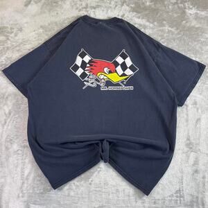 Vintage Y2K Mr Horsepower Racing T Shirt Navy Blue Double Sided Graphic Tee